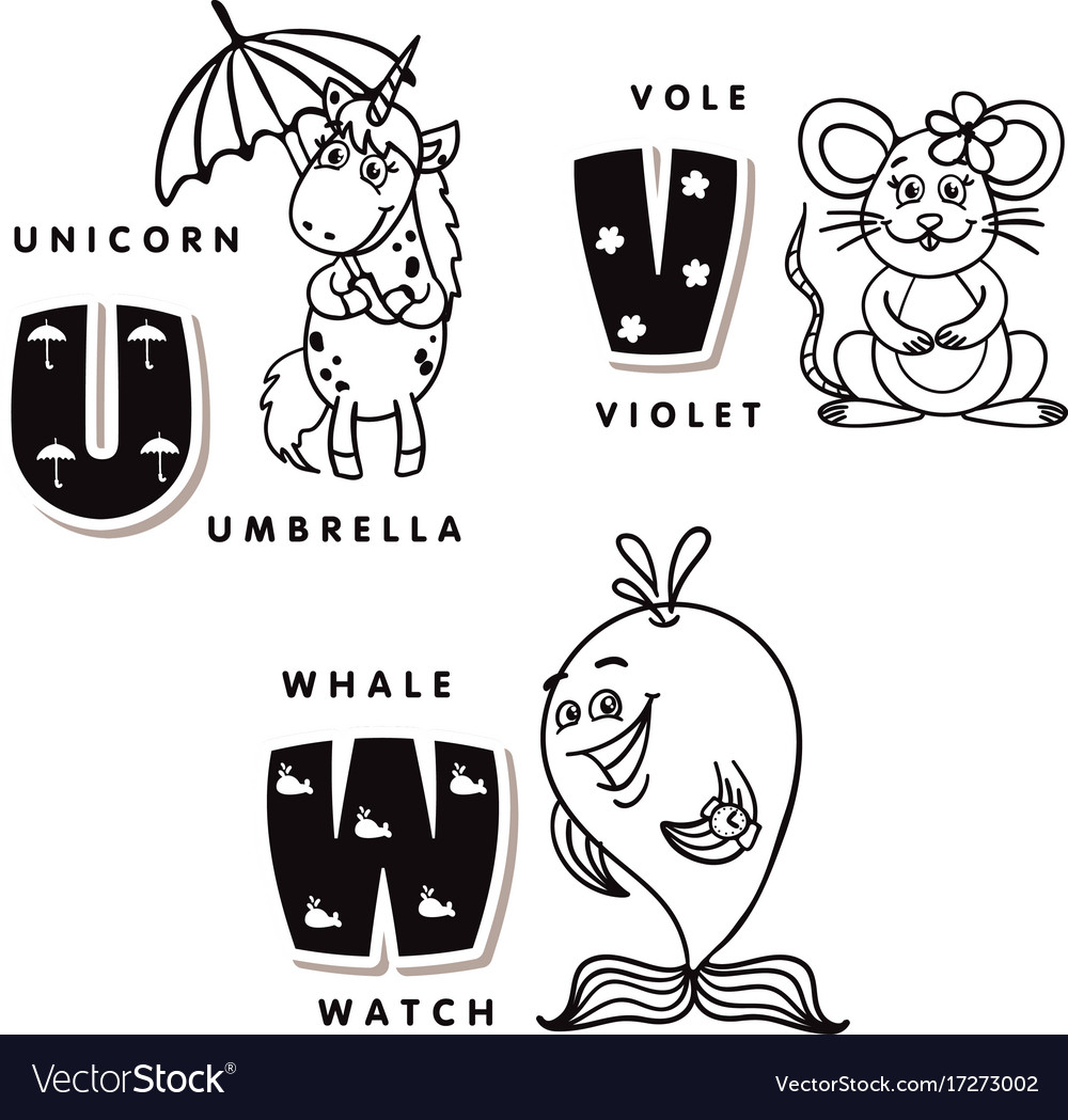 alphabet letter u v w depicting an unicorn vote vector image