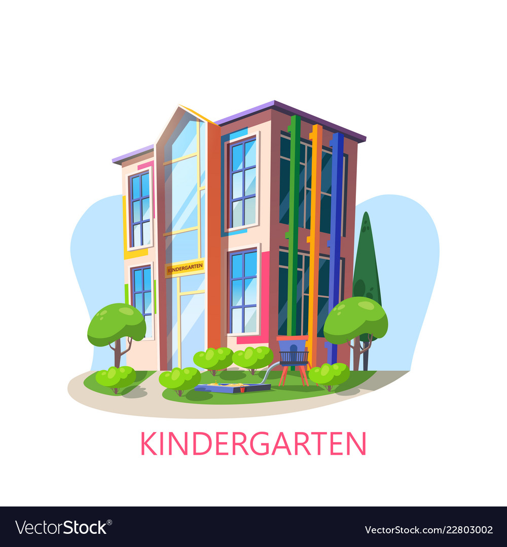 Building kindergarten with playgroundpreschool Vector Image