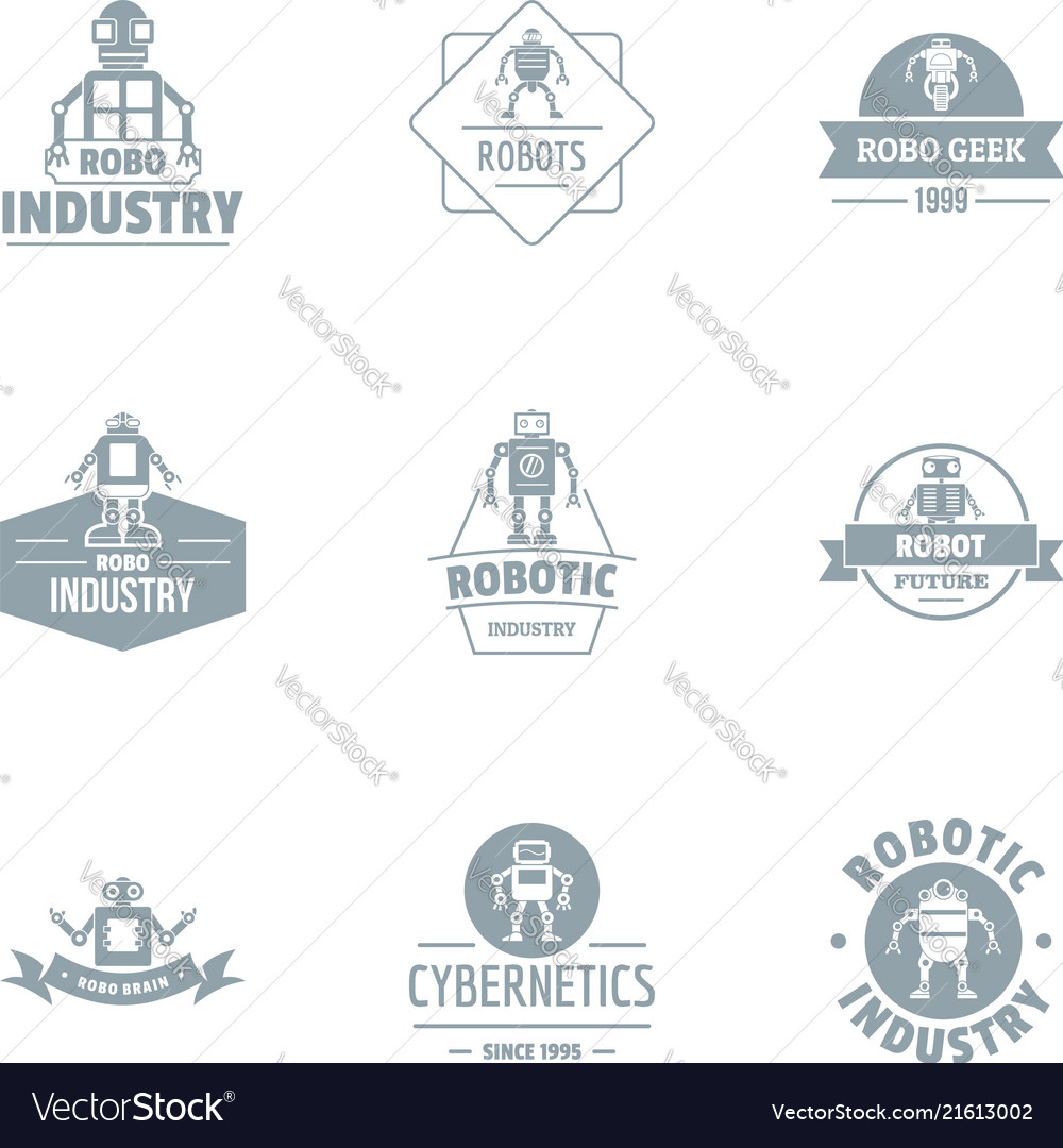 Metal industry logo set simple style Royalty Free Vector