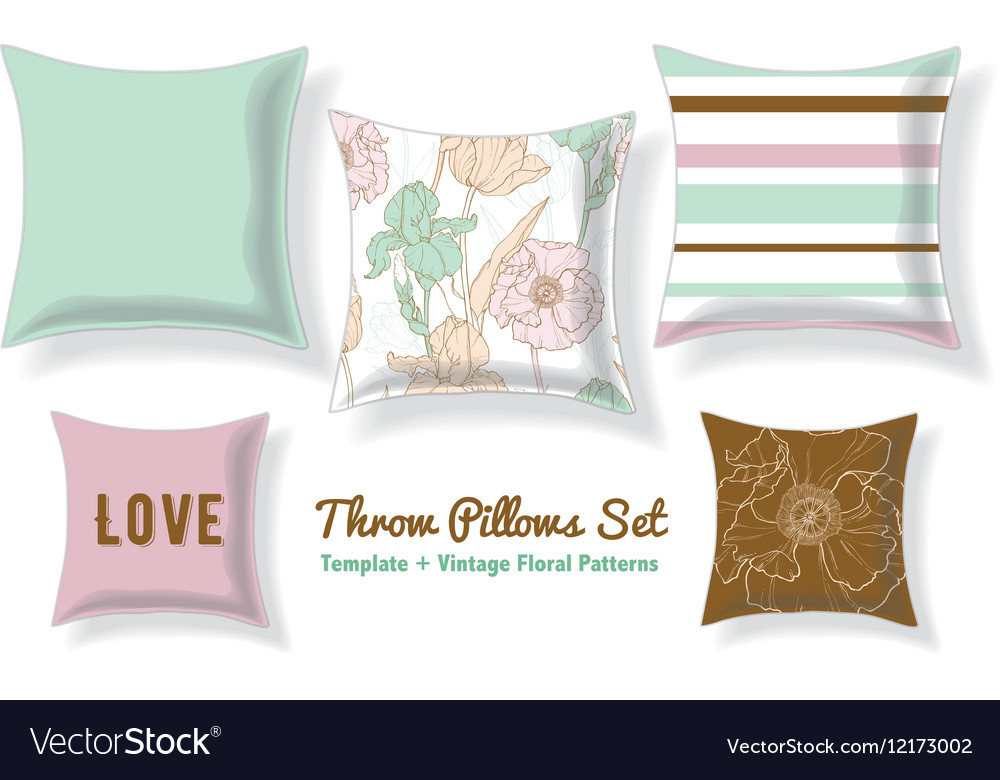 Set of floral throw pillows in matching unique