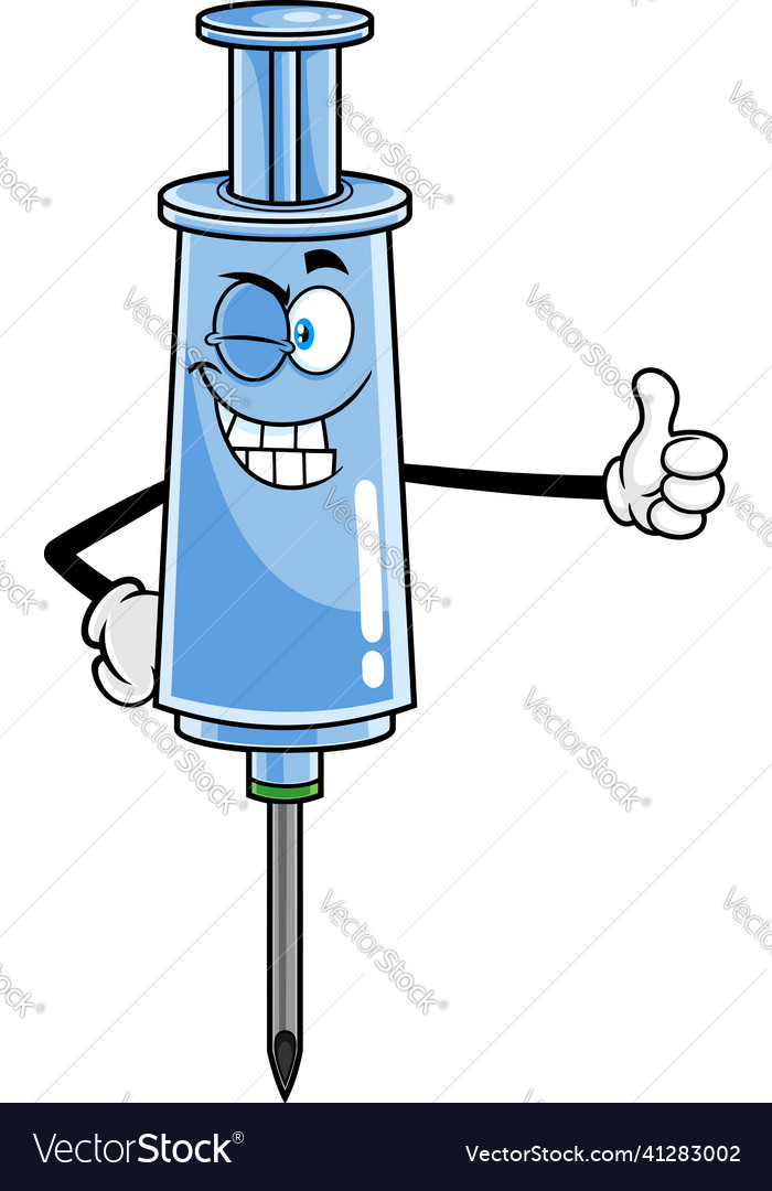 Winking medical syringe vaccine cartoon character Vector Image