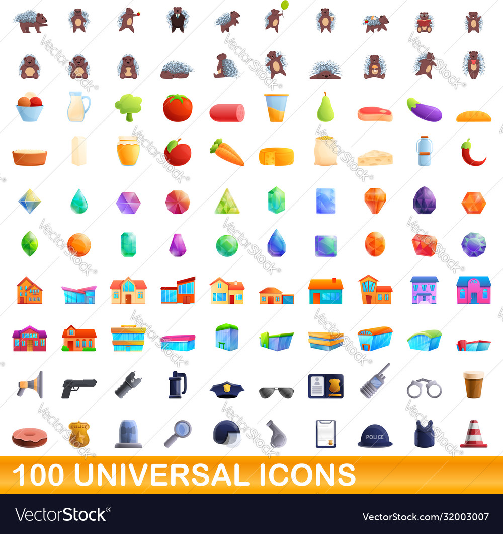 100 universal icons set cartoon style Royalty Free Vector