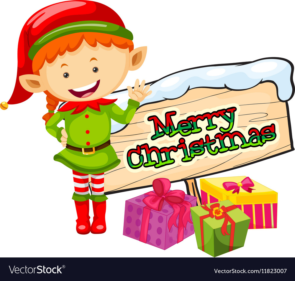 Christmas theme with elf and sign Royalty Free Vector Image