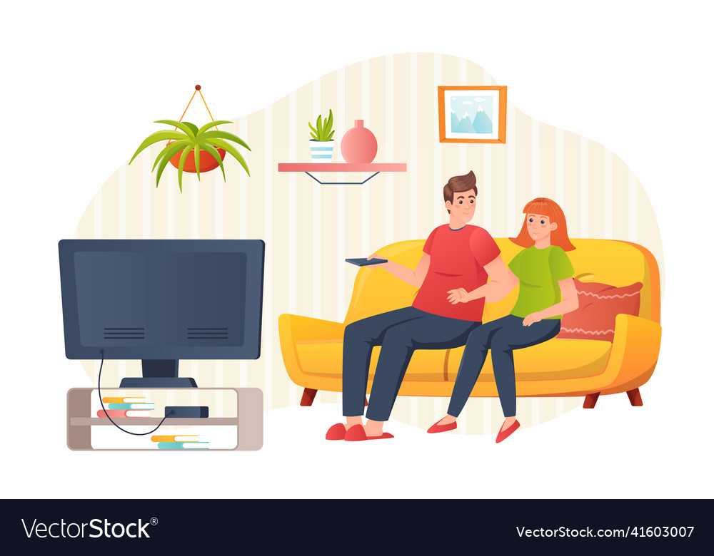 Couple watching tv at home flat concept people Vector Image