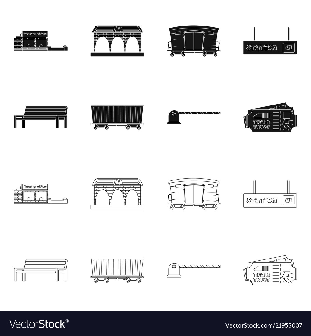 Isolated object of train and station icon set