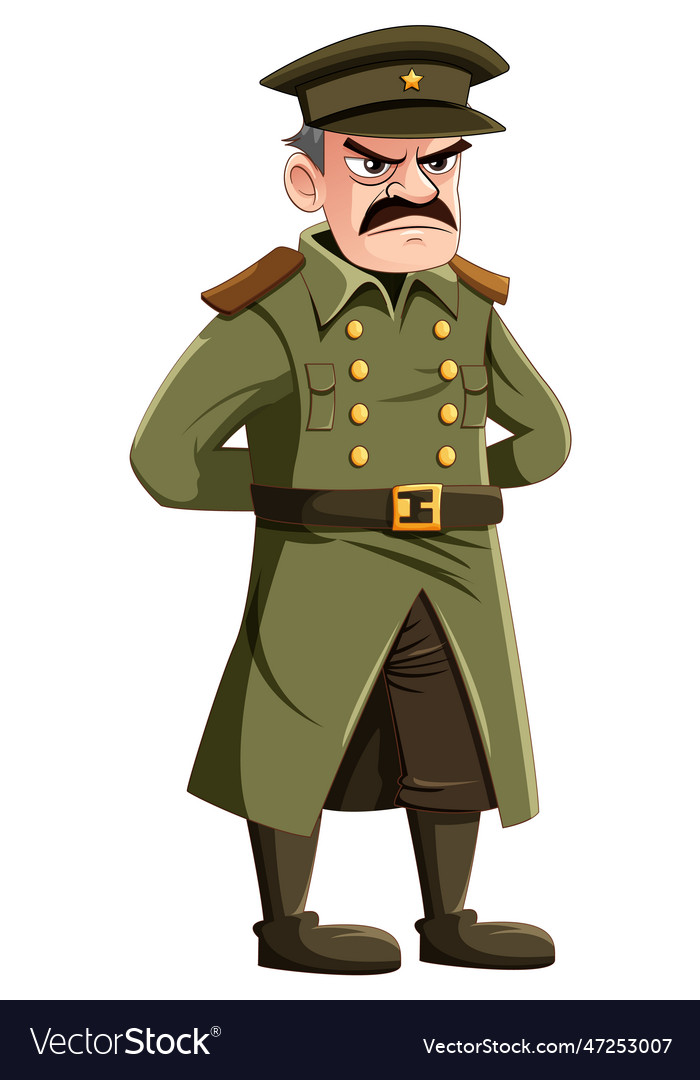 Serious military officer with grumpy expression Vector Image