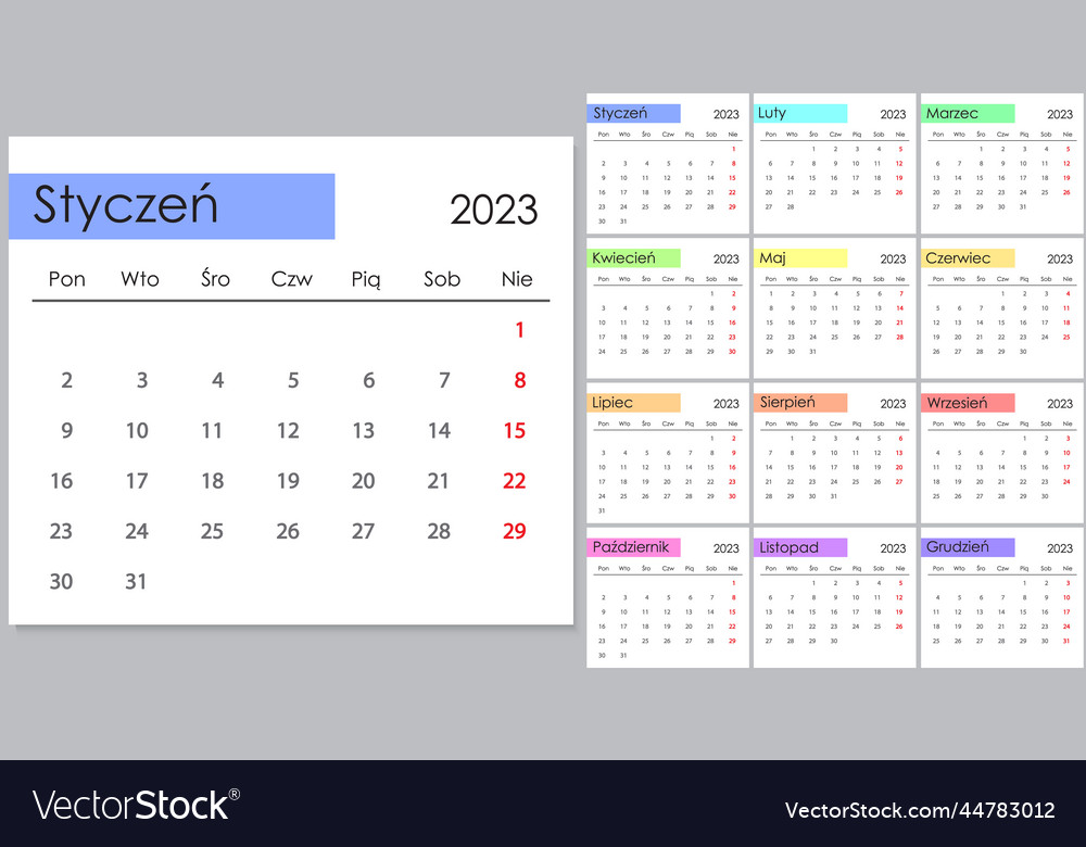 Calendar 2023 on polish language week start