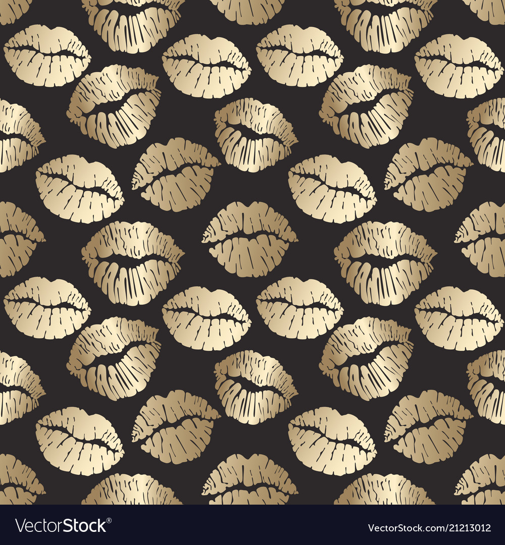 Seamless pattern with golden lips print gold