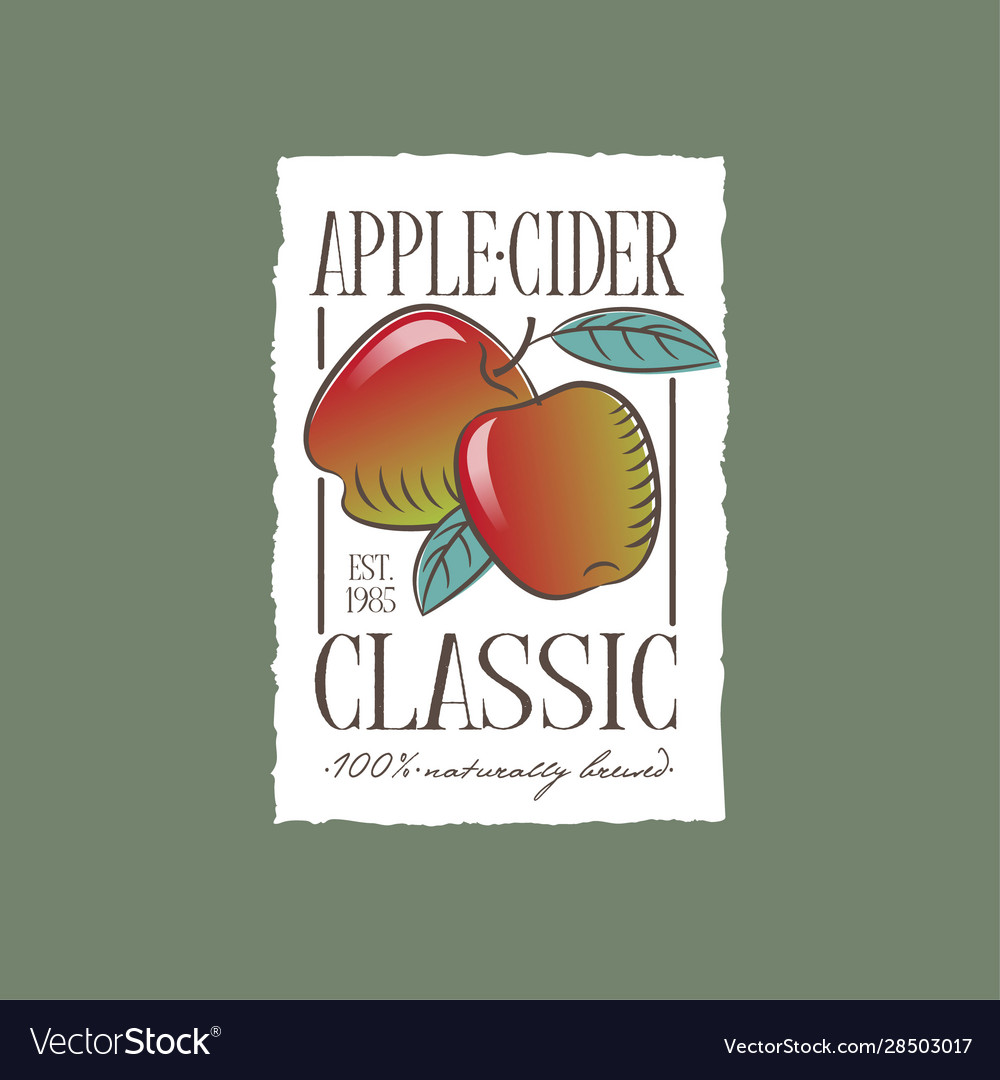 Apple cider label light-alcohol beverage engravin Vector Image