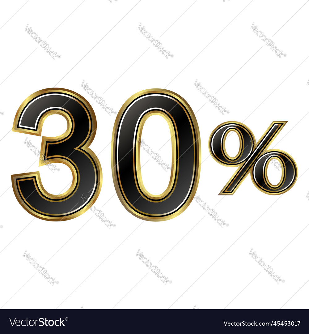 discount-minus-30-percent-golden-shiny-numbers-vector-image