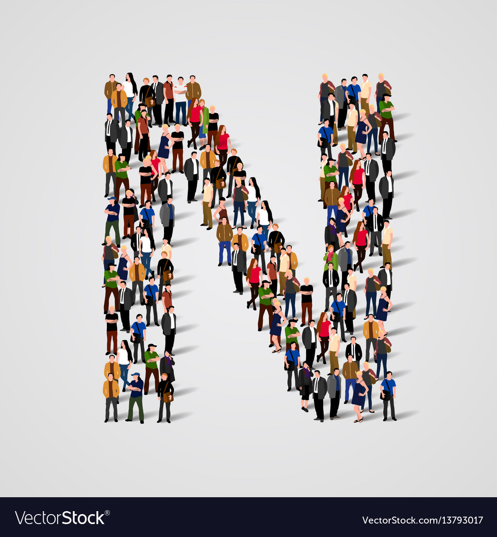 Large group of people in letter n form Royalty Free Vector