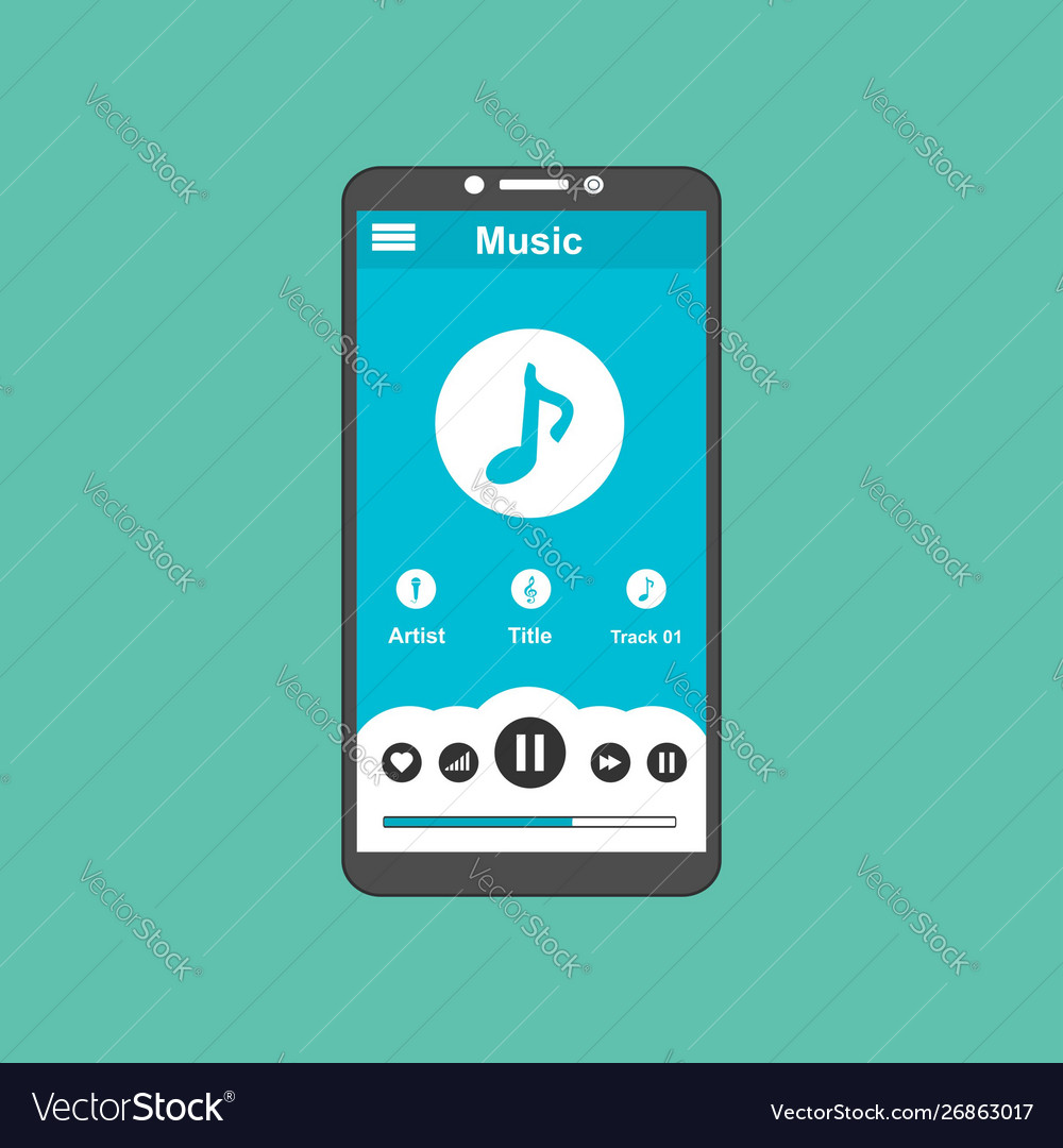 Media player application app template with flat Vector Image