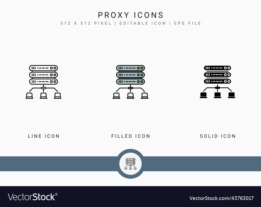 Proxy icons set with solid icon Royalty Free Vector Image