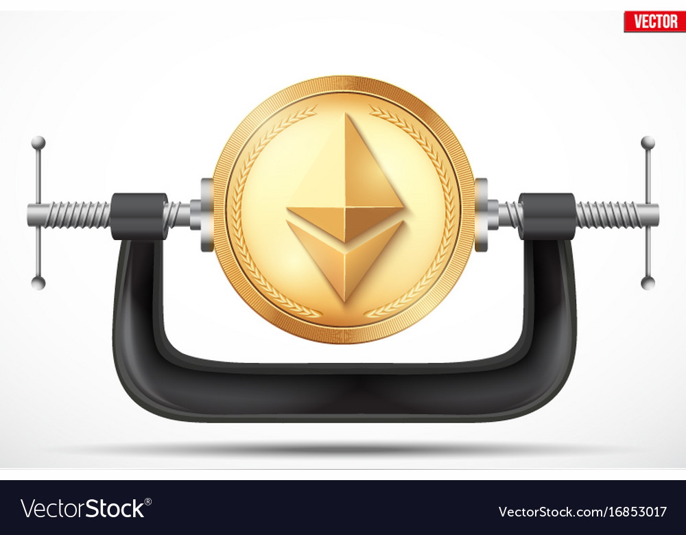 Symbol of ethereum being squeezed in a vice