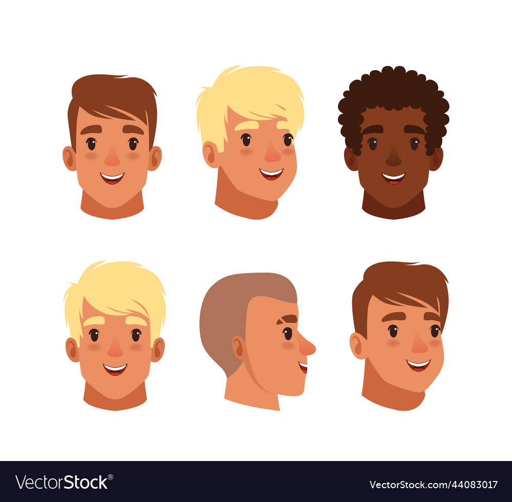 Teenage boy heads with different hair color Vector Image Teenage boy heads with different hair color Vector Image