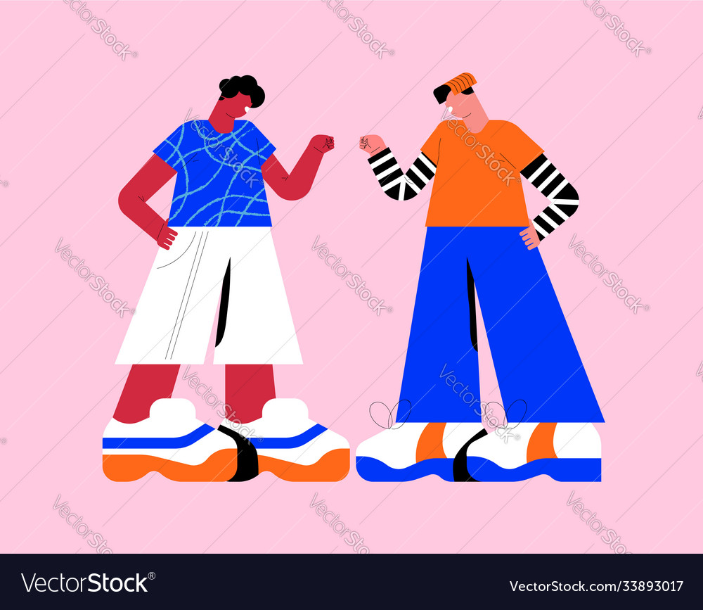 Two man friends fist bump hand greeting cartoon Vector Image Two man friends fist bump hand greeting cartoon Vector Image