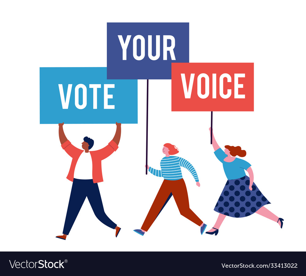 Group People Walking With Flags To Elections Vector Image