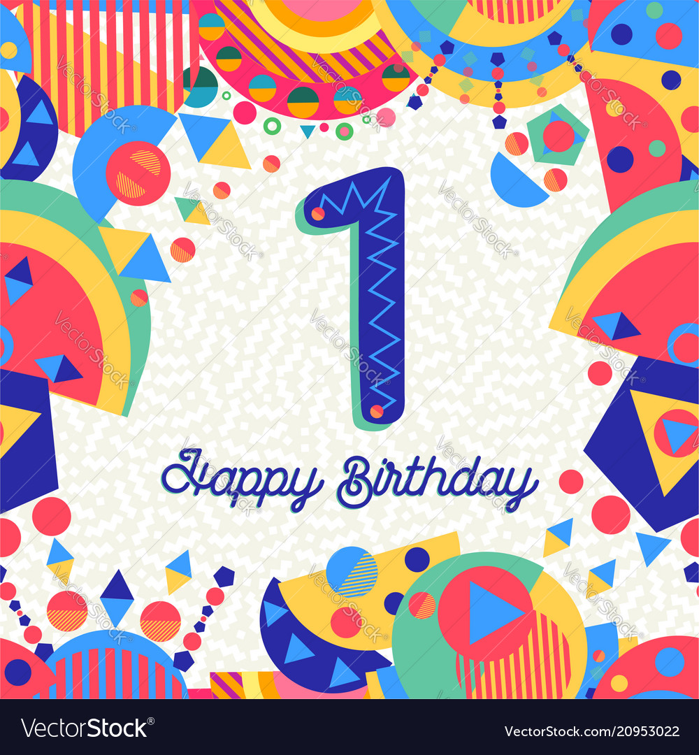 One 1 year birthday party greeting card number vector image One 1 year birthday party greeting card number
