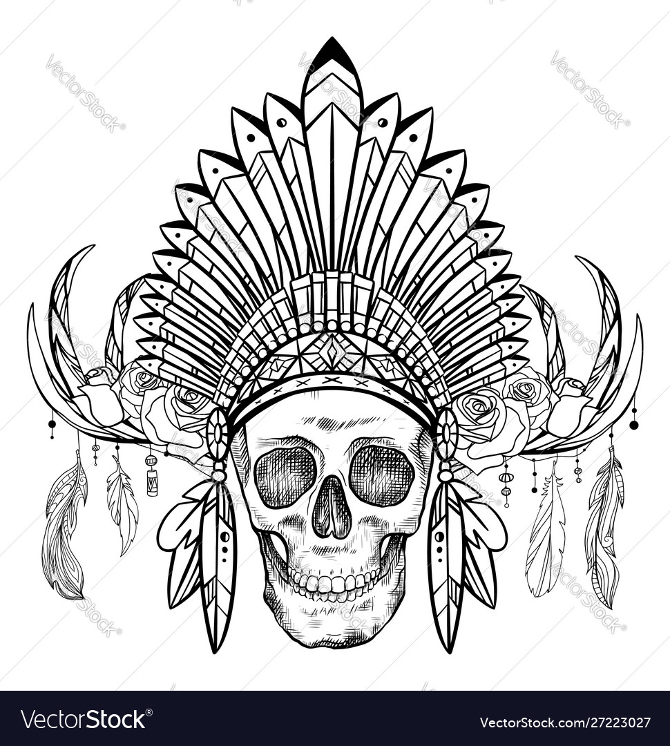 Black and white drawing a human skull Royalty Free Vector