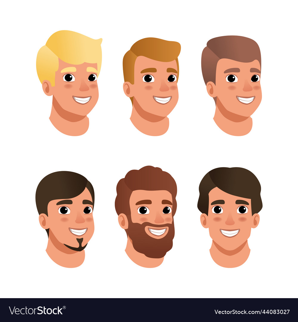 Cheerful male heads with different hair color Vector Image