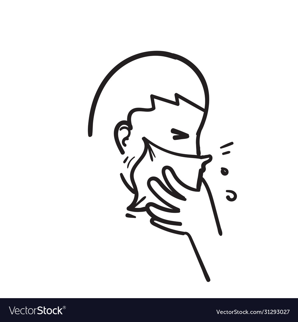 Hand drawn person covering mouth with a tissue Vector Image