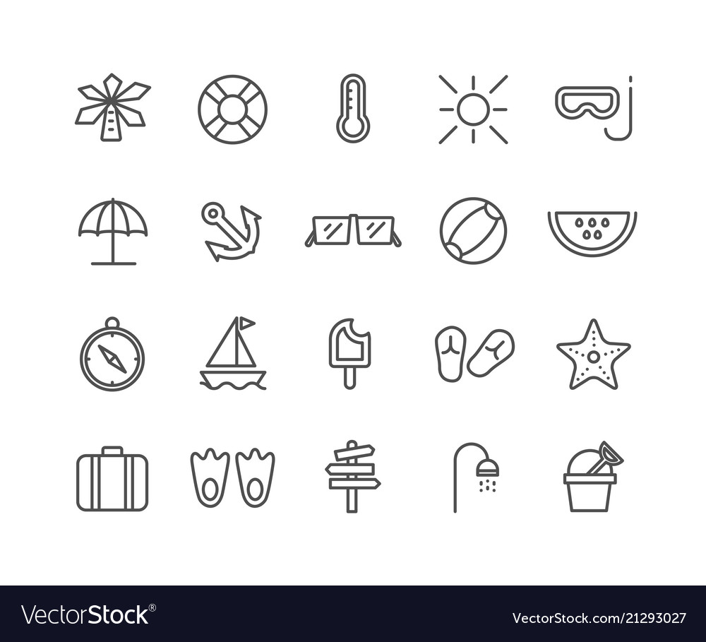Simple set of summer thin line icons editable vector image Simple set of summer thin line icons editable