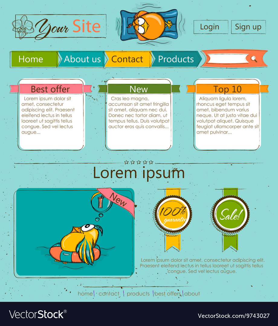 Website template with cartoon birds Royalty Free Vector Website template with cartoon birds Royalty Free Vector