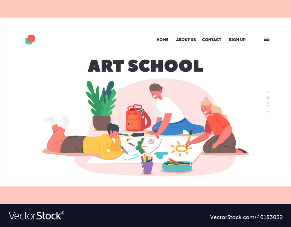 Art school landing page template kids painting Vector Image