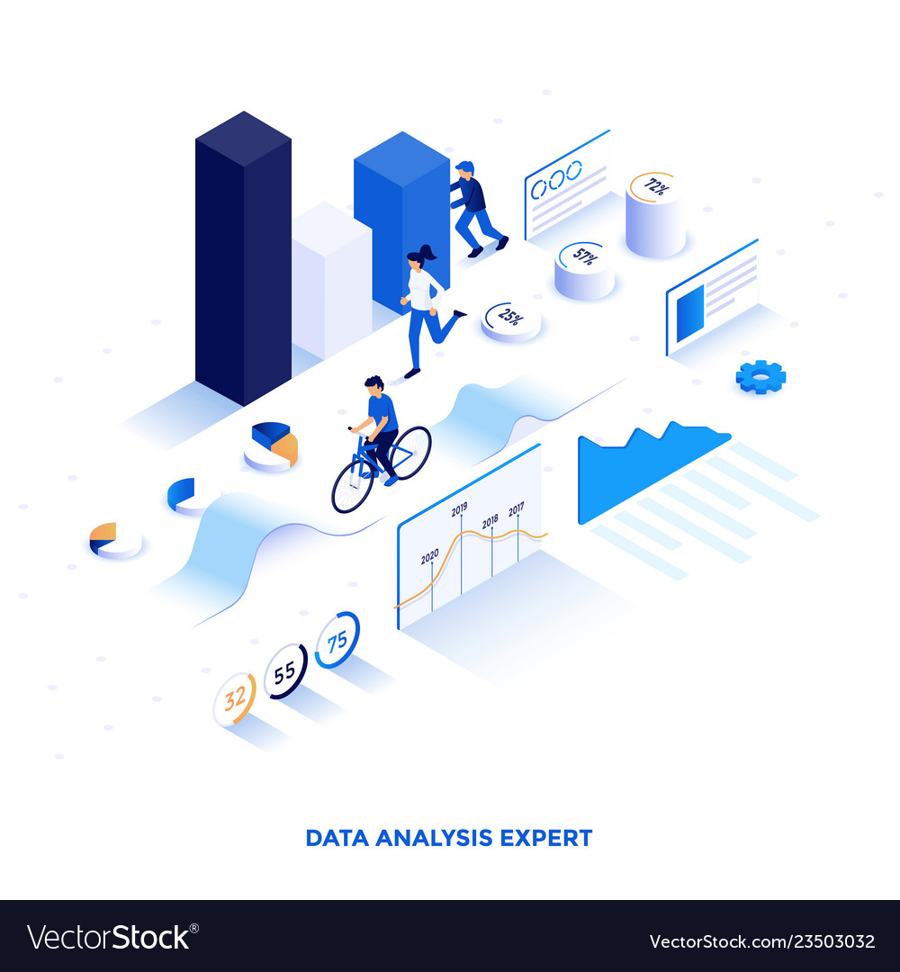 Flat color modern isometric design - data Vector Image