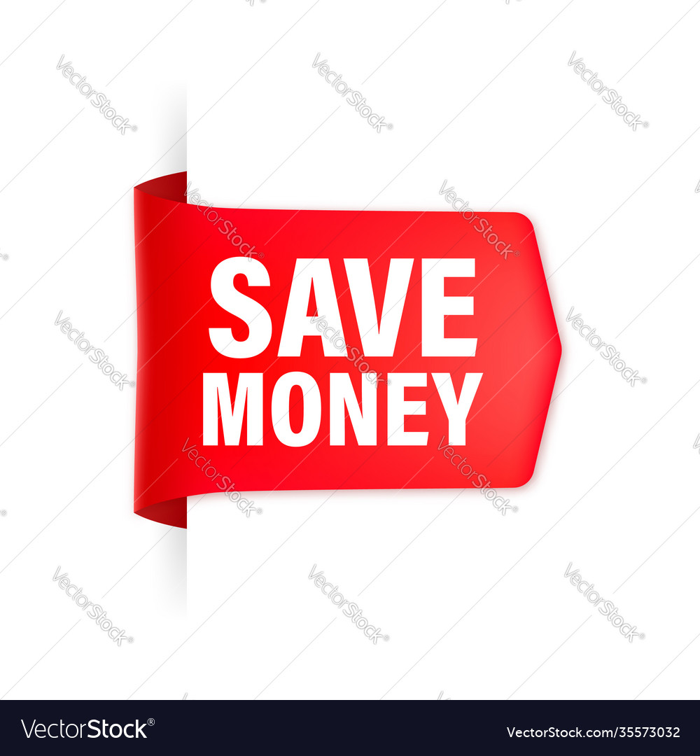 Save Money Red Ribbon In Origami Style Modern Vector Image