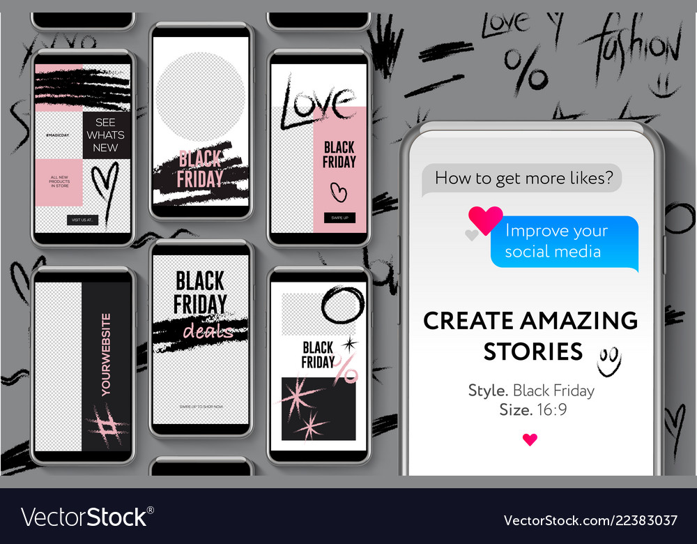 Editable instagram stories template black friday Vector Image