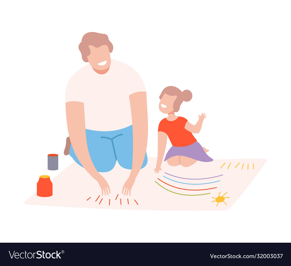 Father and his daughter sitting on floor and Vector Image