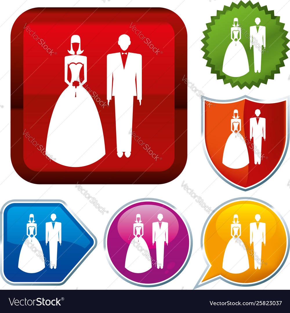 Set shiny icon series on buttons wedding Vector Image