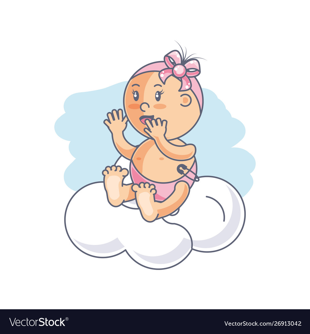 Cute Baby Girl With Cloud Royalty Free Vector Image