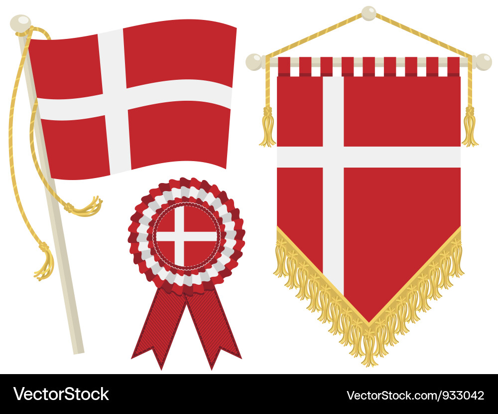 Denmark flags Royalty Free Vector Image - VectorStock
