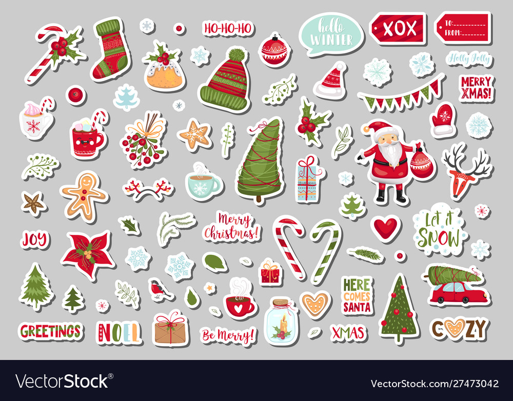 Set cute merry christmas and happy new year Vector Image