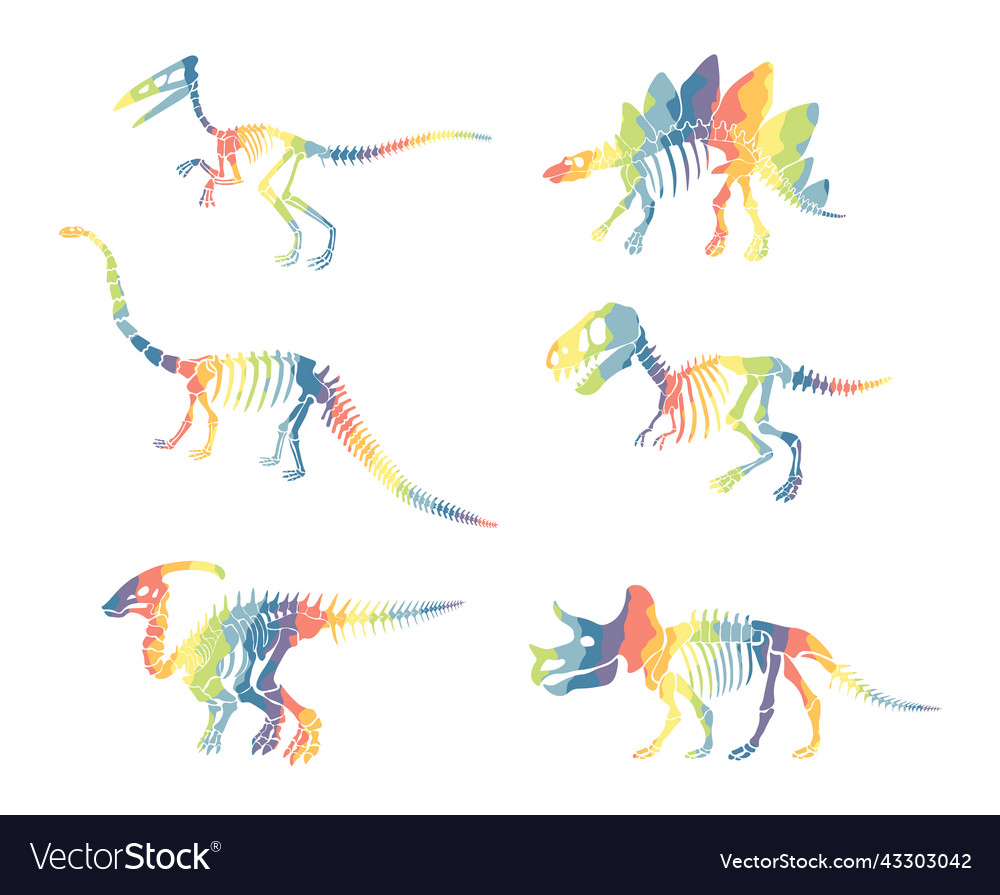 Set mit Regenbogen-Dinosaurier-Skelett isoliert