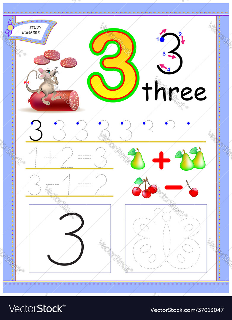 how to draw number 3 for kids