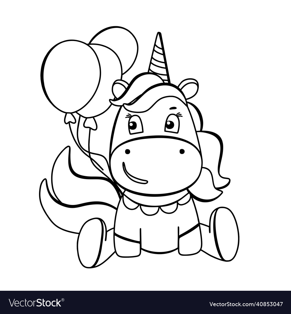 Funny unicorn with balloons coloring book cute Vector Image Funny unicorn with balloons coloring book cute Vector Image