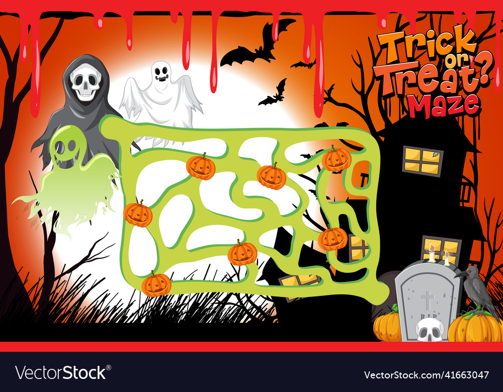 Maze game template in halloween theme Royalty Free Vector