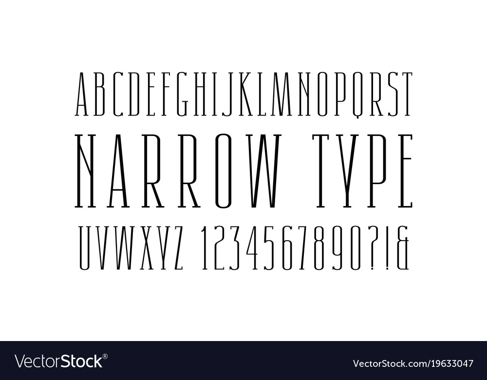 Narrow Serif Font Thin Line Typeface Royalty Free Vector