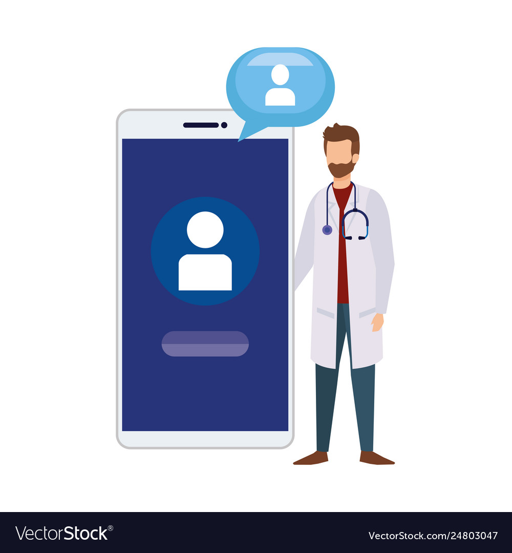 Professional doctor with smartphone and speech