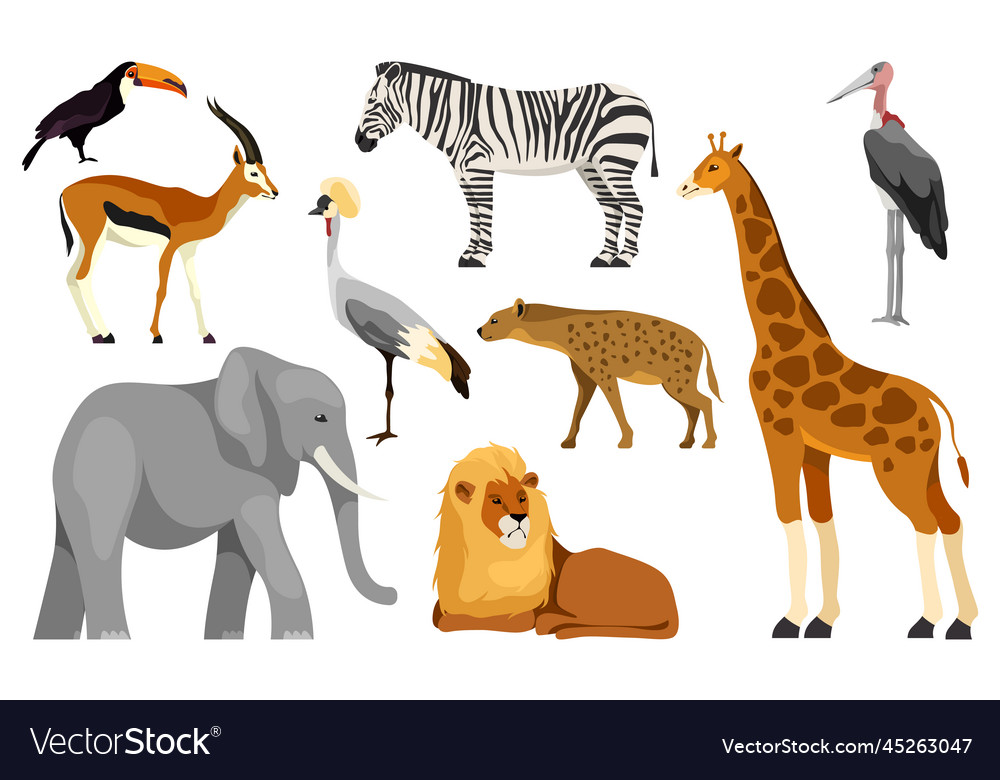 Savanna animals set isolated icons Royalty Free Vector Image