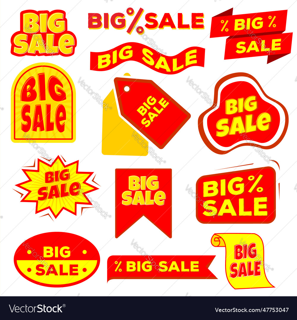 Set big sale stamp icon bid badge Royalty Free Vector Image