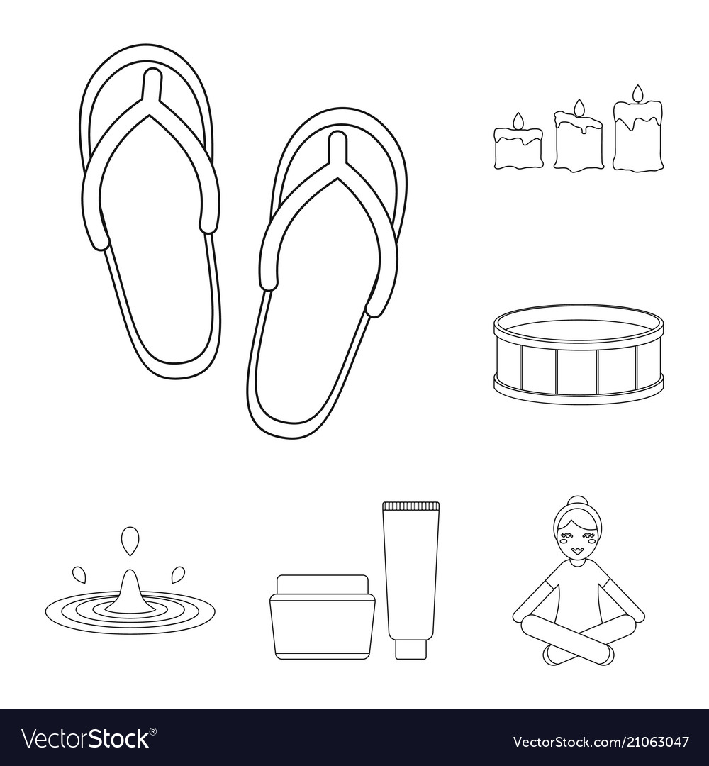 Spa salon and equipment outline icons in set