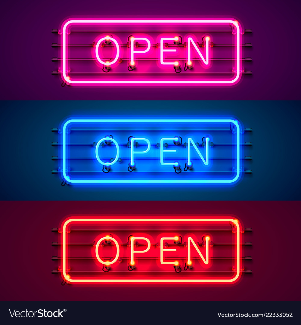 Neon sign with text open entrance is available