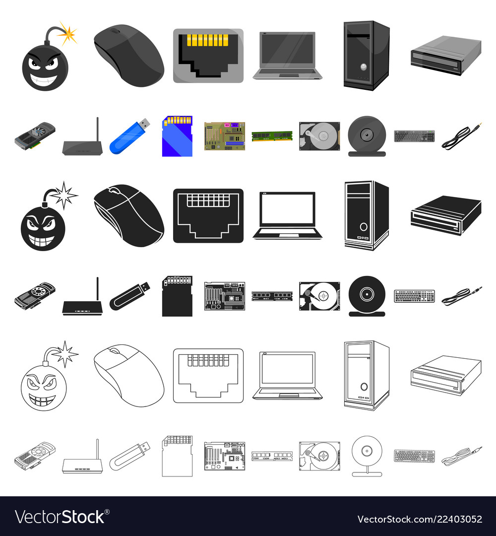 Personal computer cartoon icons in set collection Vector Image