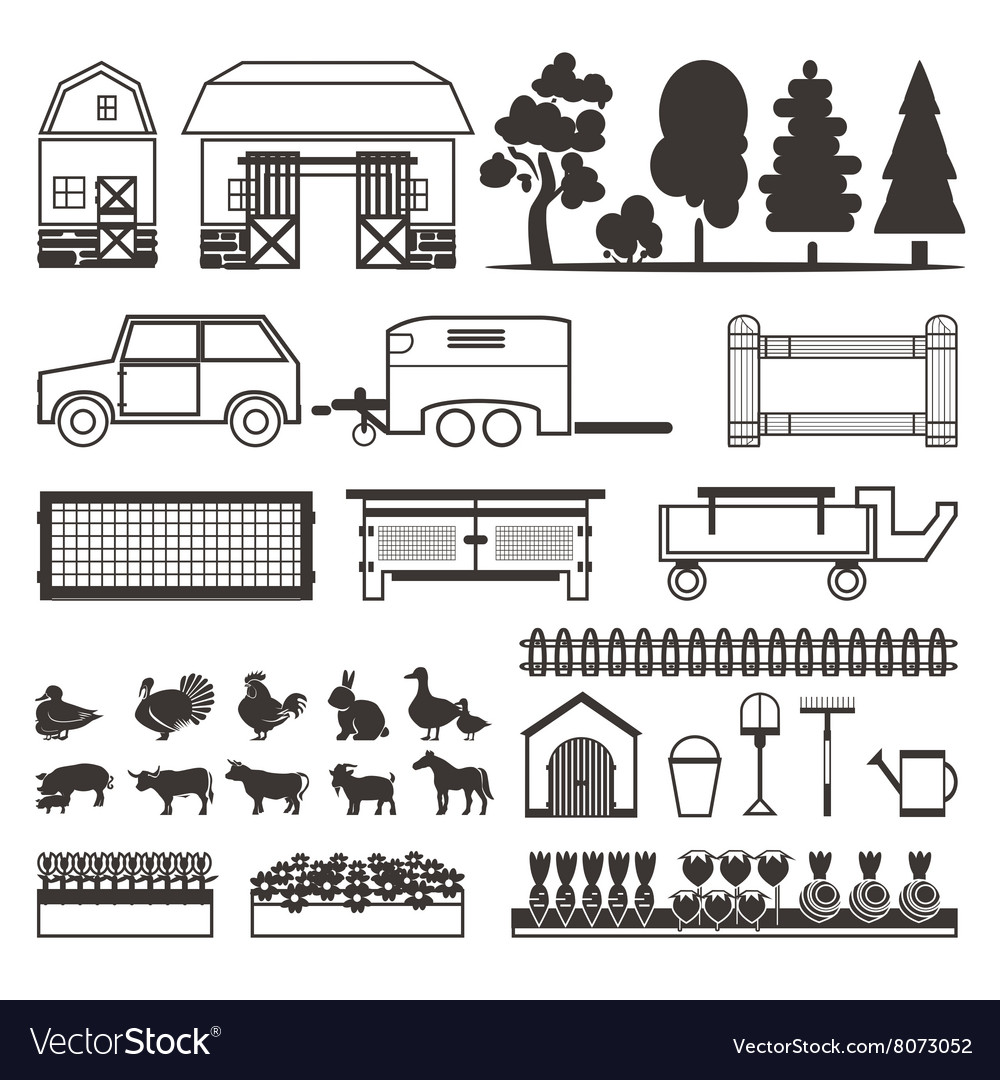 Set of elements for farm building animals