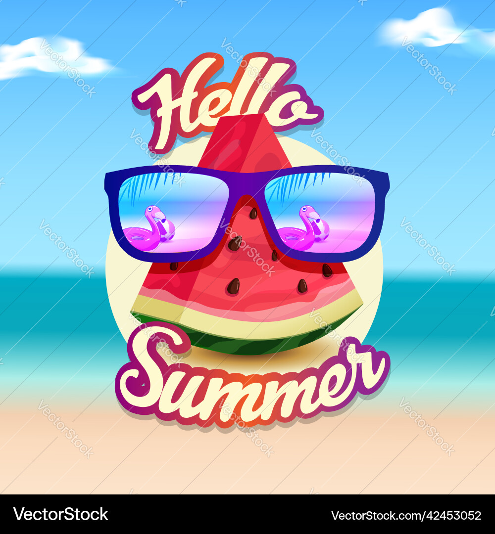 Summer with watermelon wearing sunglasses Vector Image