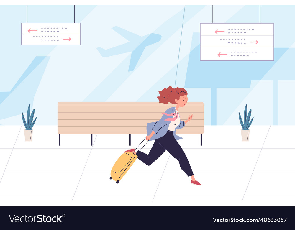 Businesswoman hurry to aircraft hurrying woman Vector Image